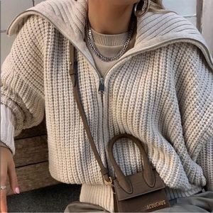 Zara Zip Large Collar Sweater Cardigan Jacket